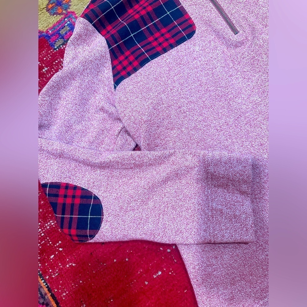 ORVIS pink and red plaid zip up pull over sz L - Picture 3 of 6